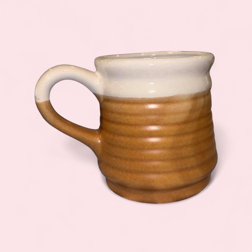 Vintage Brown Cream Stoneware Coffee Mug Made in Taiwan Rustic Ceramic Mug